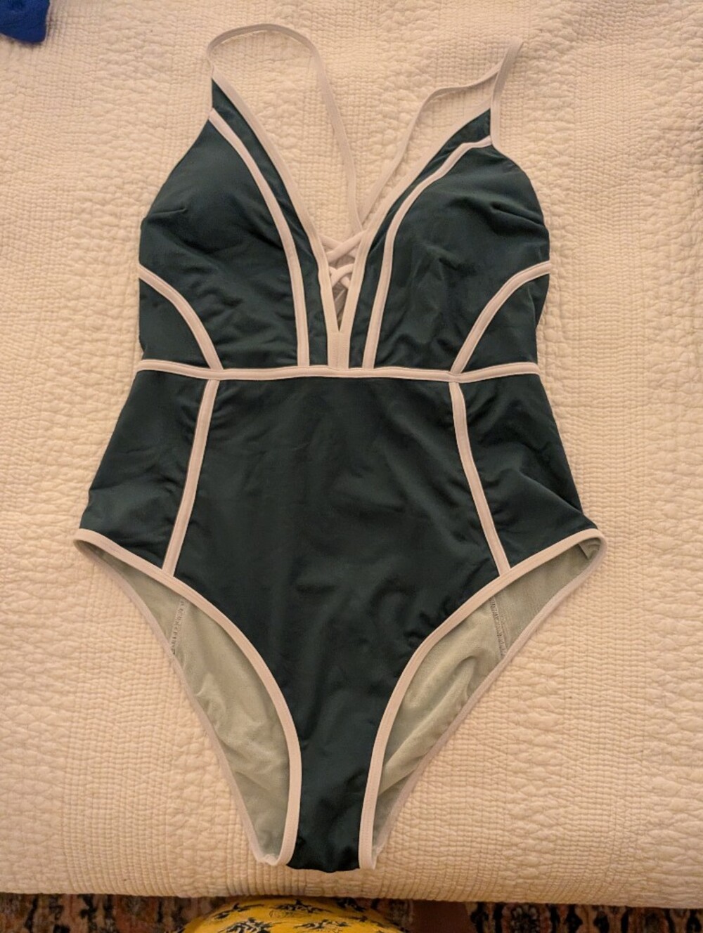 Cupshe Dark Green One-Piece Swimsuit with White Trim Large